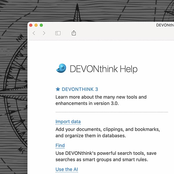 Screenshot of the DEVONthink help window