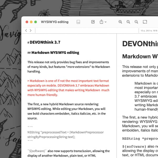 Ein Markdown-Dokument in Bearbeitung mit WYSIWYG.