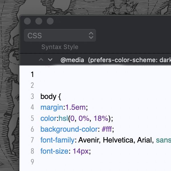 Bildschirmfoto mit CSS-Stylesheet-Code.