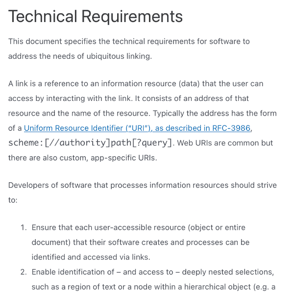 Image of the technical requirements of the Manifesto for Ubiquitous Linking.
