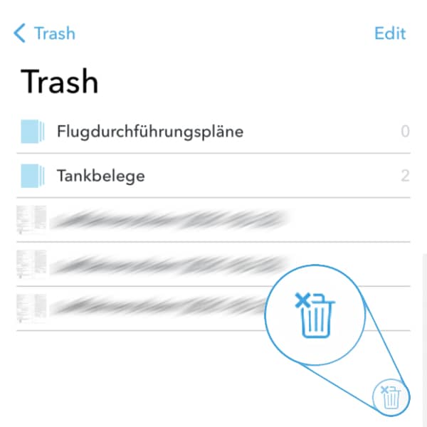 Screenshot showing the trash in DEVONthink To Go