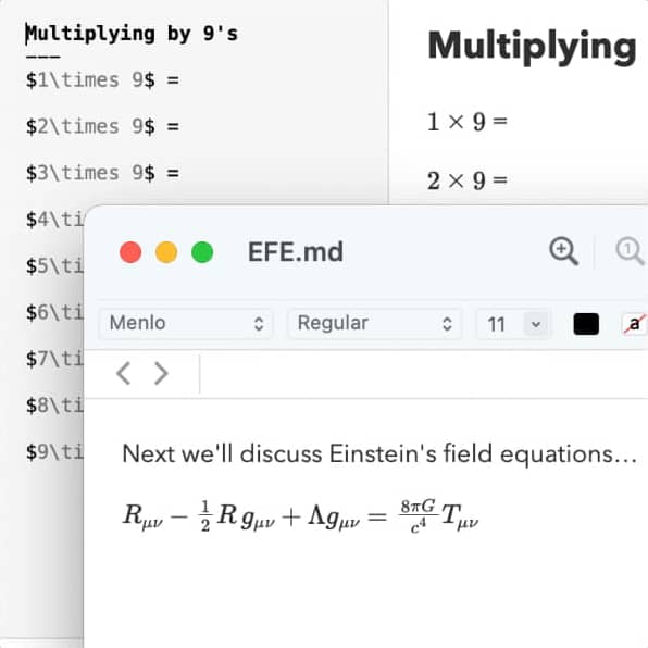 Screenshot showing some MathJax examples.