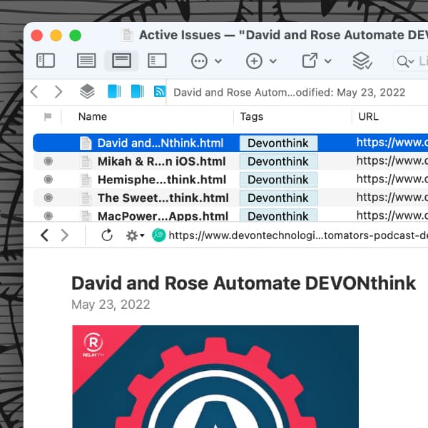 Screenshot showing a RSS feed in DEVONthink.