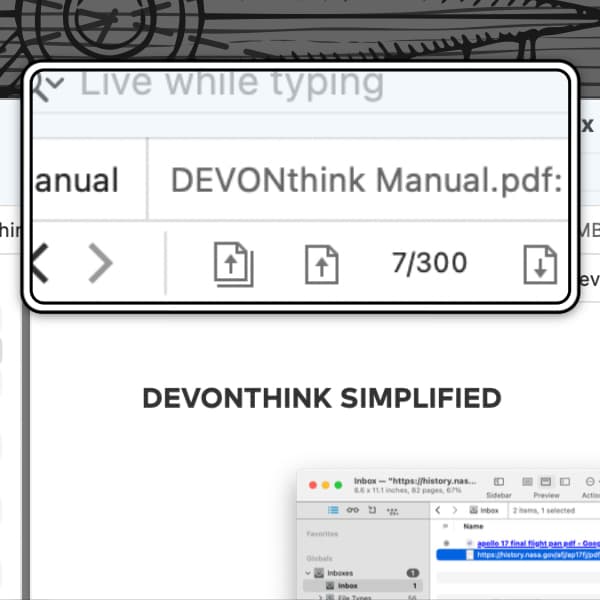 macOS magnifier over the DEVONthink manual.
