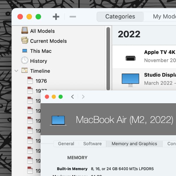 Bildschirmfoto, auf dem die Oberfläche der Anwendung Mactracker zu sehen ist.