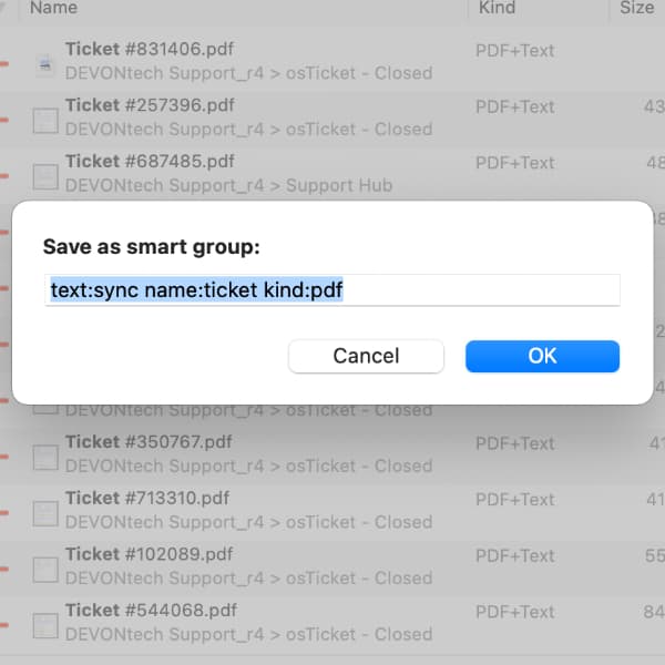 Screenshot of the smart group naming dialog.