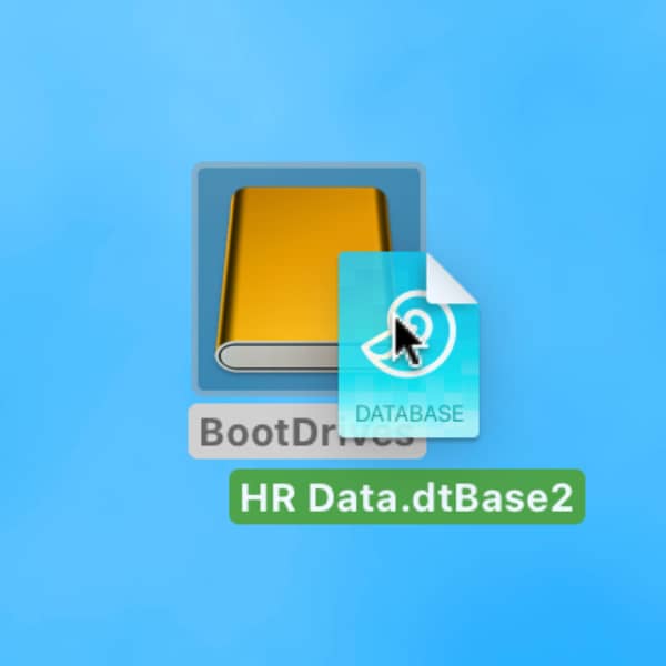 Image showing a DEVONthink database file being dragged to external drive on macOS.