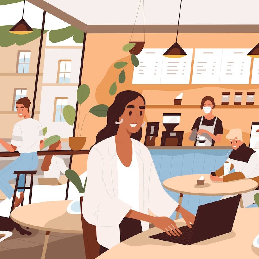 Illustration von Personen in einem Coffee Shop.