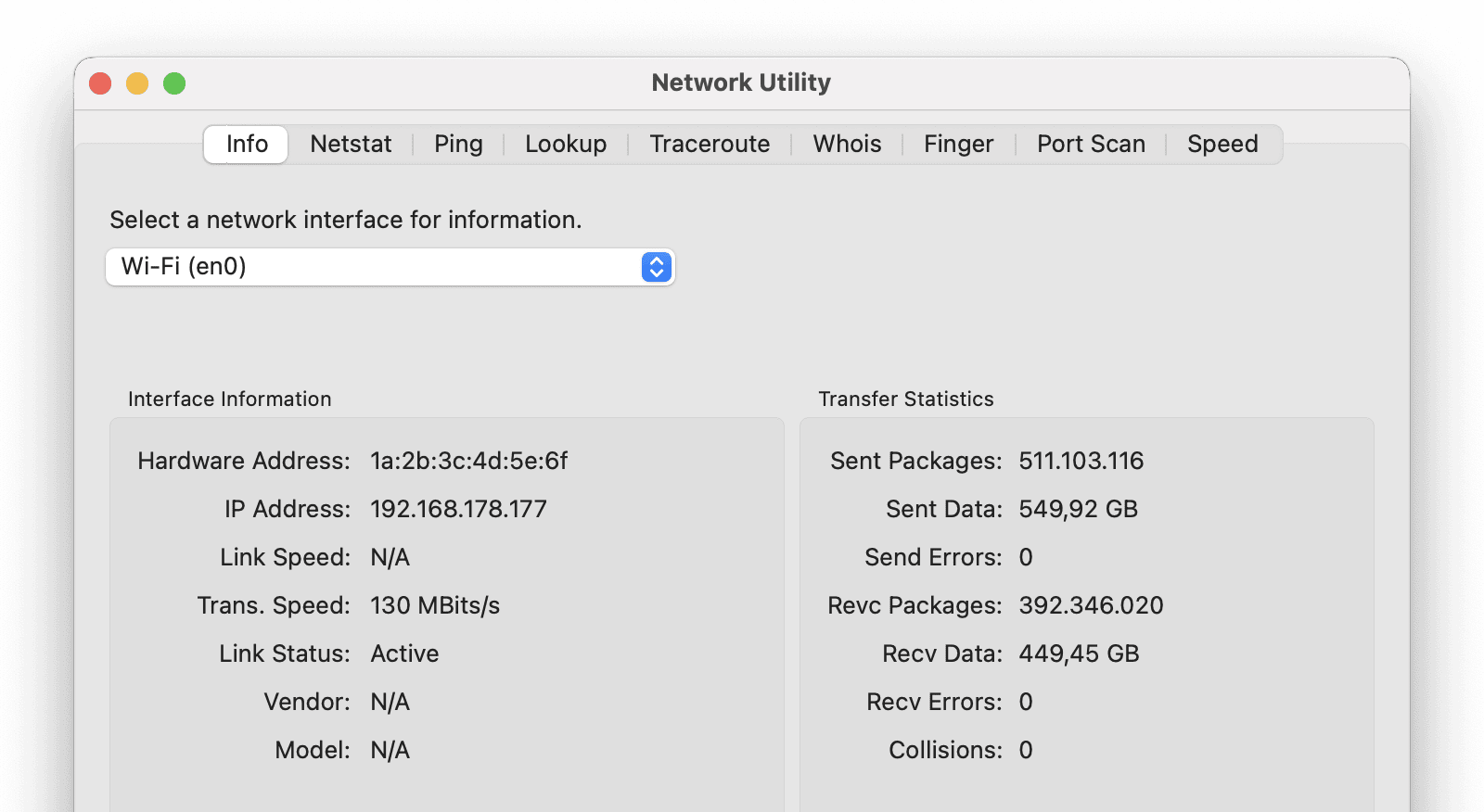 Bildschirmfoto des Hauptfensters des Neo Network Utility.